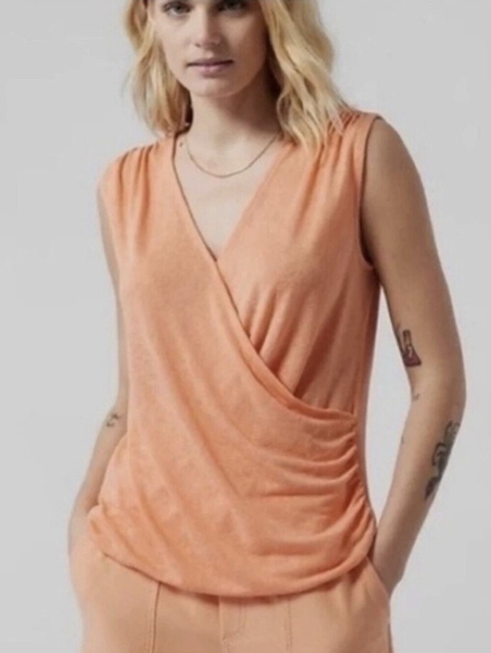 $13 Athleta Breezy Draped Wrap Tank Top Cactus Peach Size XL Like New